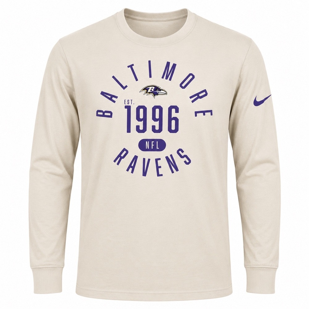 Nike Baltimore Ravens NWT Mens Medium Tan Long Sleeve NFL T-Shirt sportswear tee